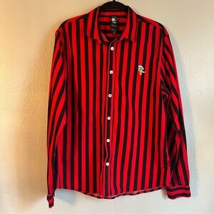 Disney X Forever 21 Men Donald Duck Striped Red & Black Button Down Large